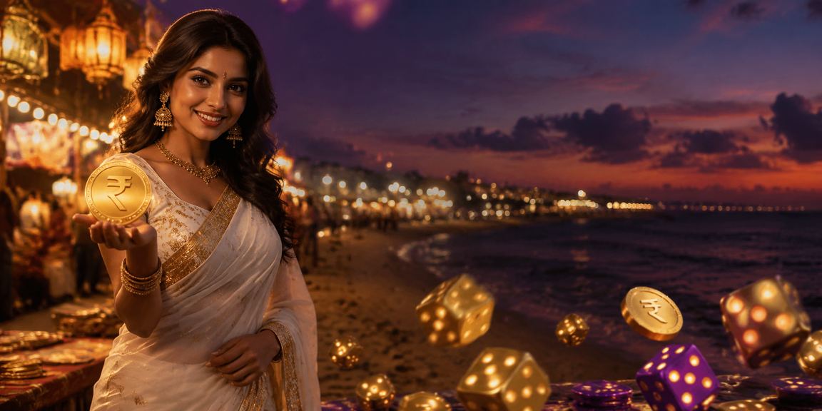 Marina Beach Chennai with players enjoying dice game wearing saree