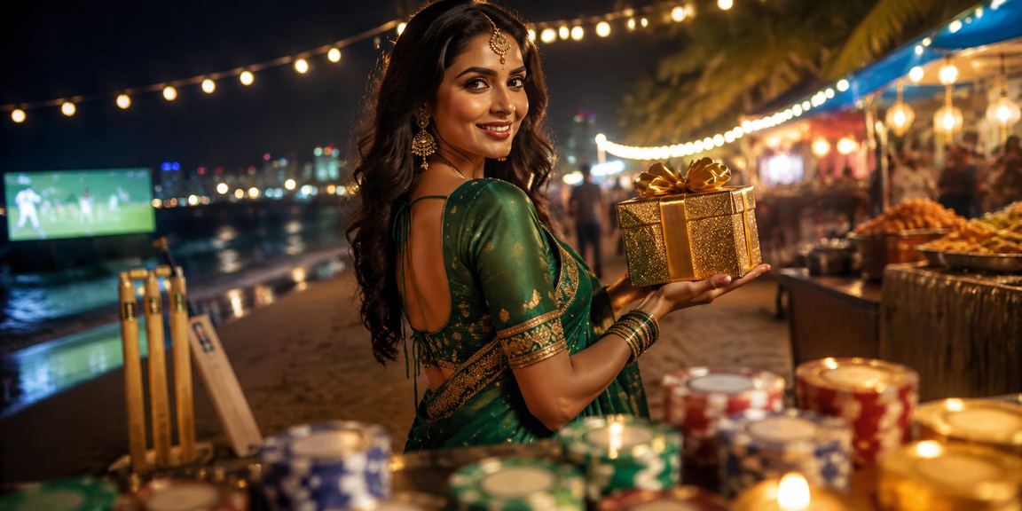 Indian woman watching cricket match and placing online bets from mobile device