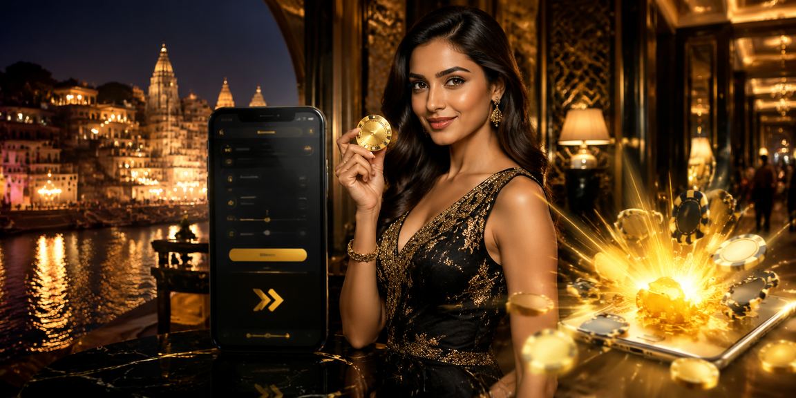 Peaceful scene by river ghats with Indian model representing thoughtful gaming
